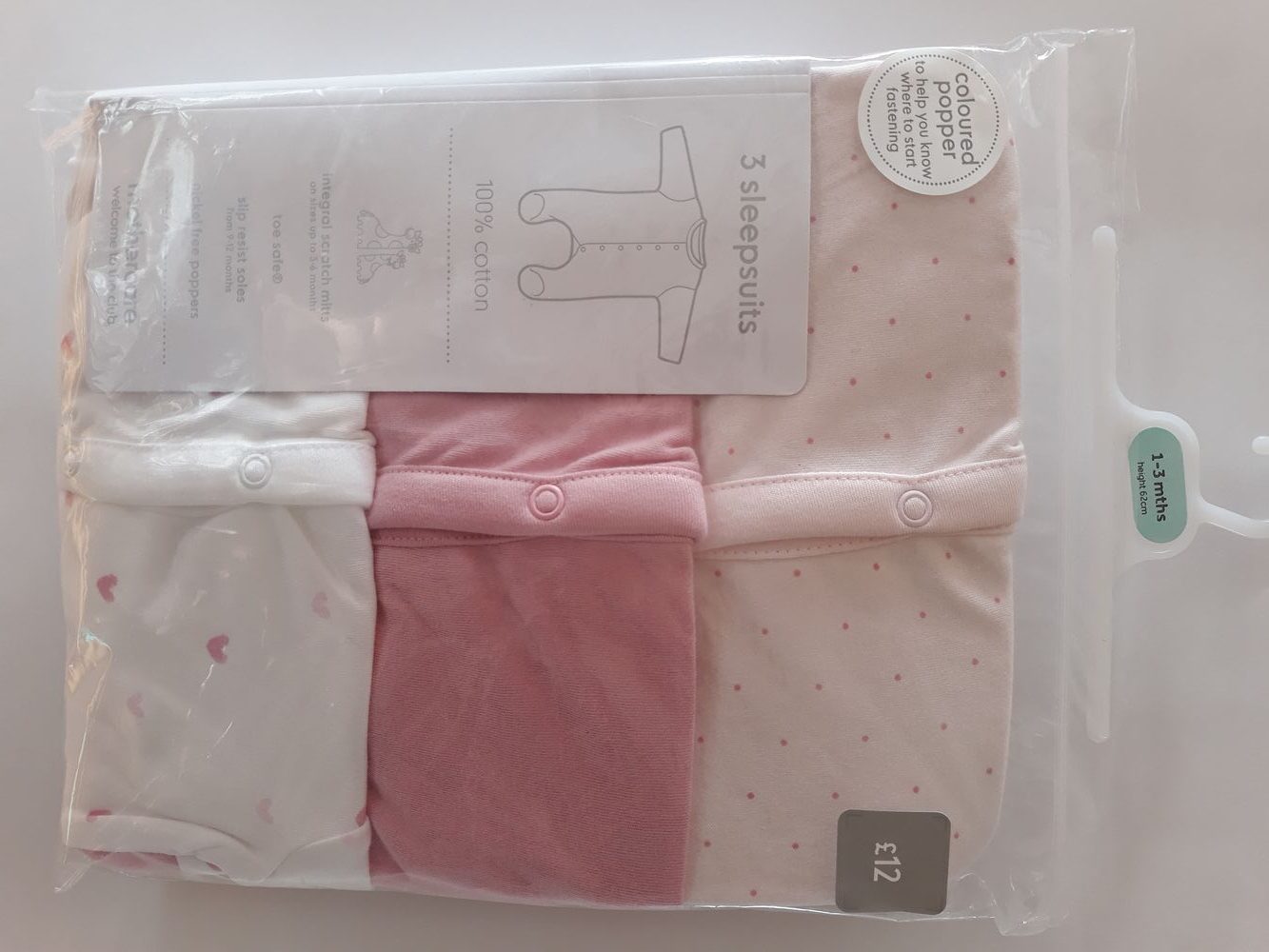 Сліпи "Рожеві та серця" для дівчинки на 1-3 місяці Mothercare — фото 1