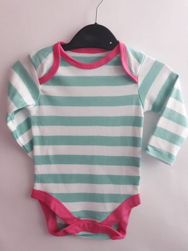 Боди зеленая полоса и красная окантовка Mothercare