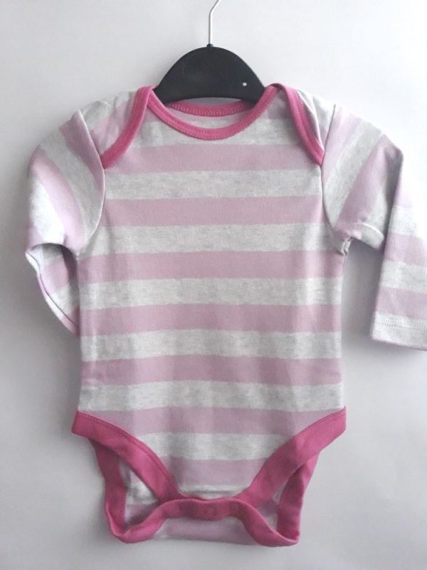 Боди серый с розовой полосой и окантовкой Mothercare