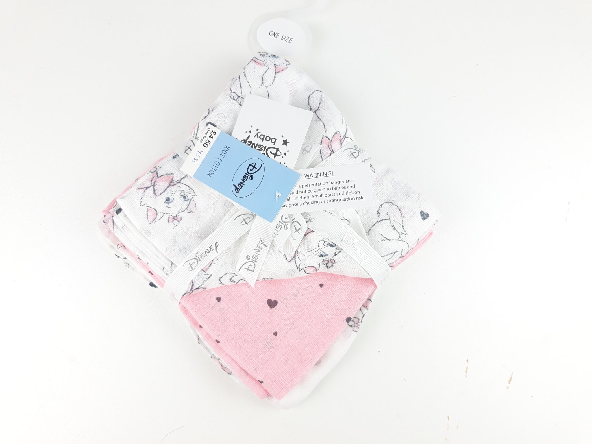 Набір з трьох пелюшок біло-рожевих з кішечкою Disney Matalan — фото 3